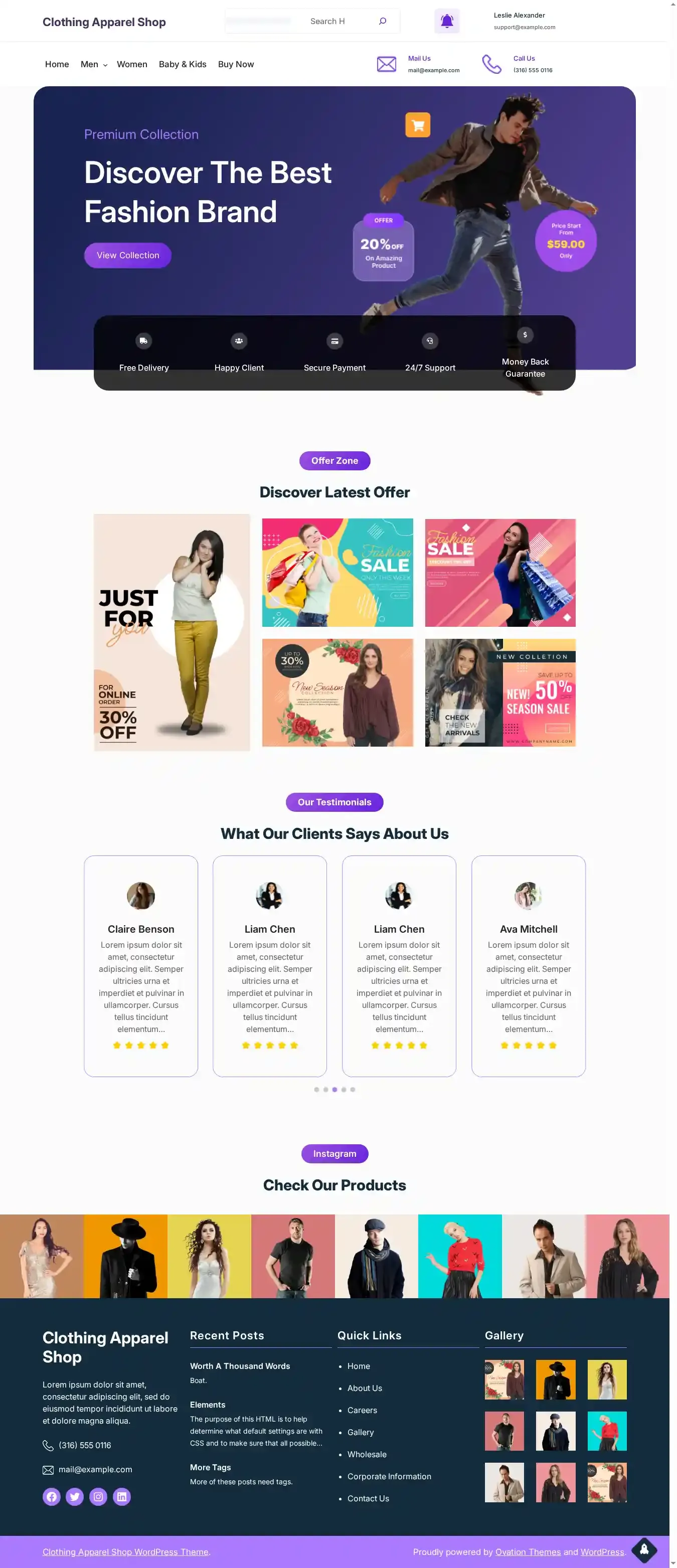 Clothing Apparel Shop home page on desktop