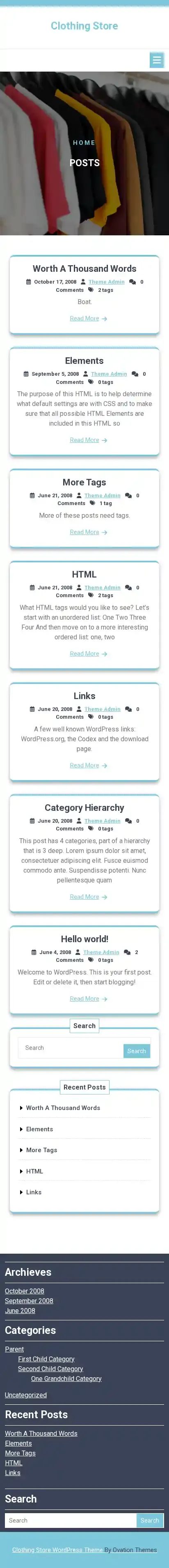 Clothing Store home page on mobile
