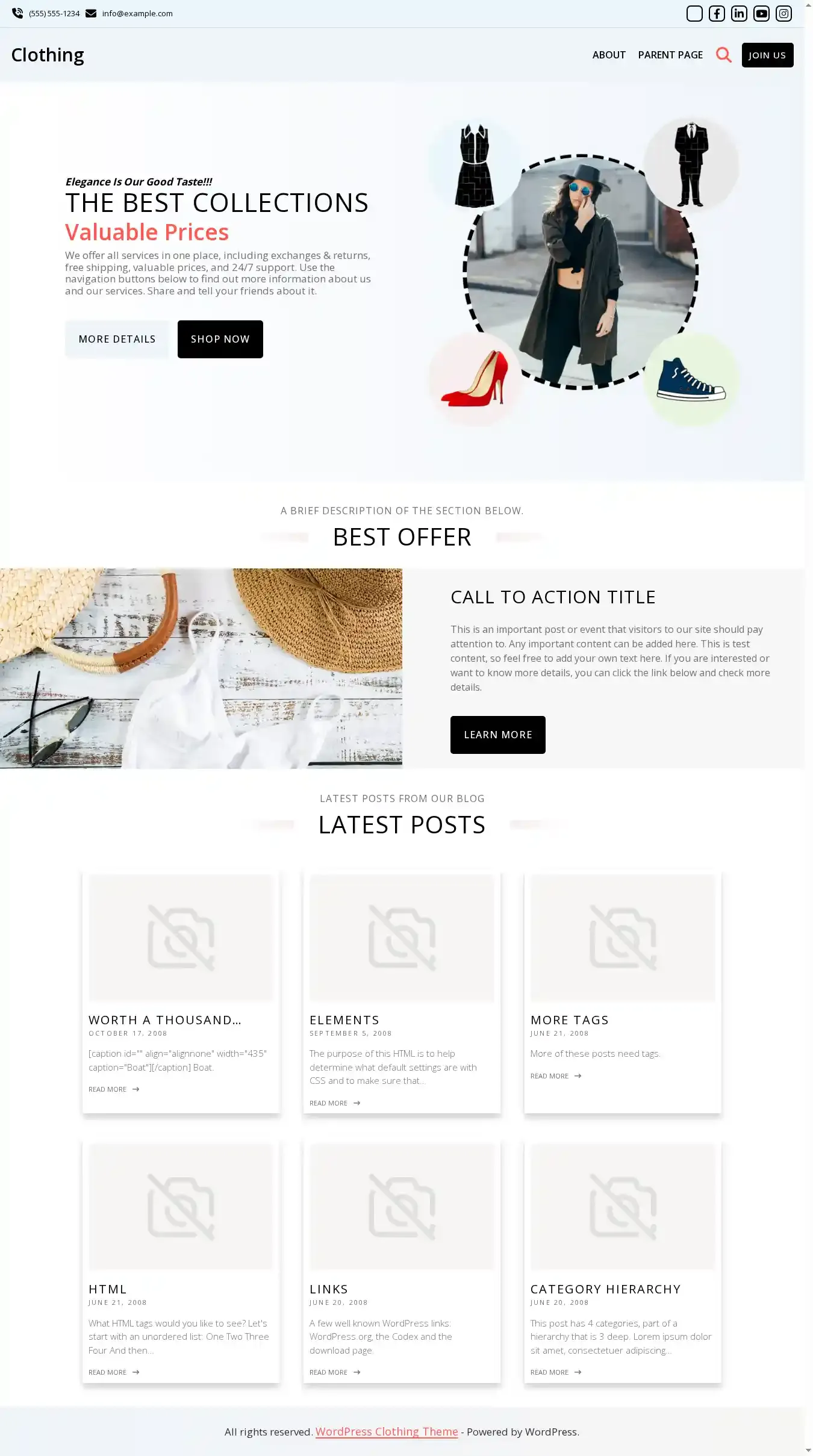 Clothing home page on desktop