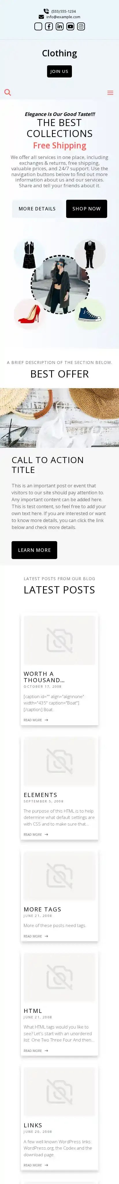 Clothing home page on mobile