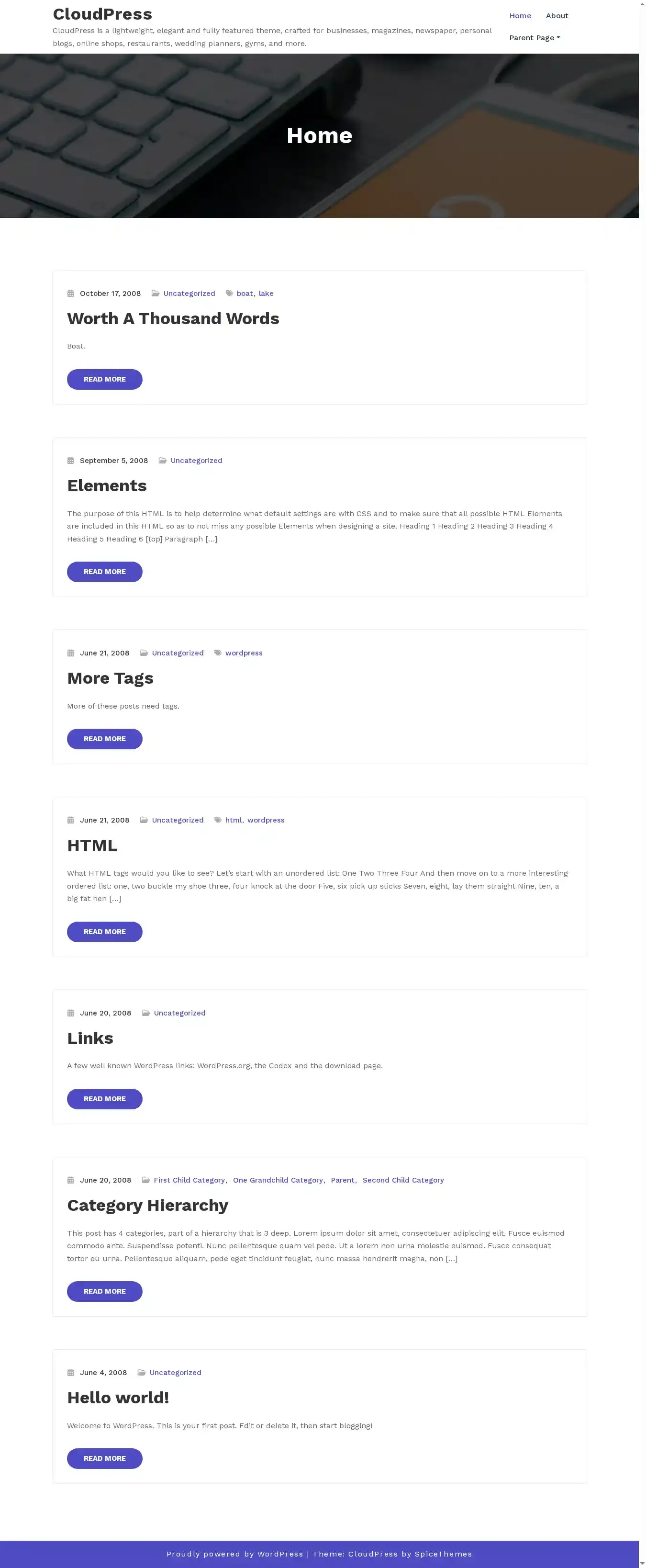 CloudPress home page on desktop
