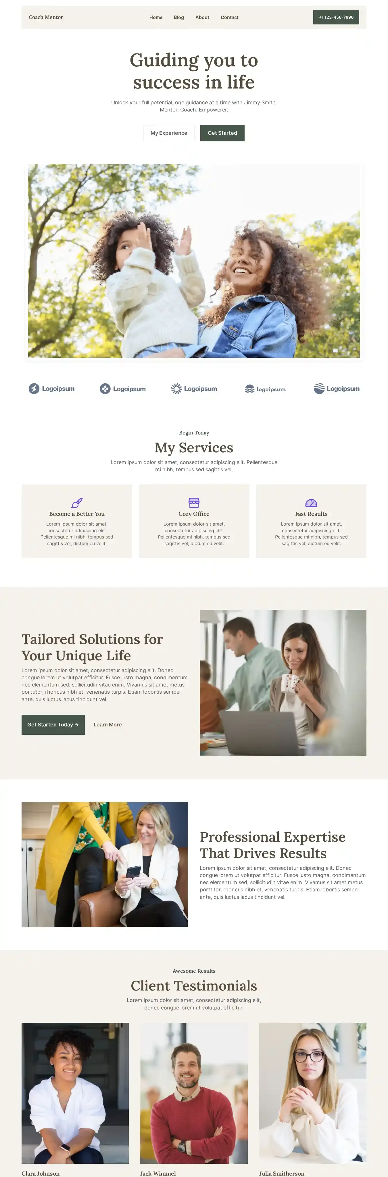 Coach Mentor home page on desktop