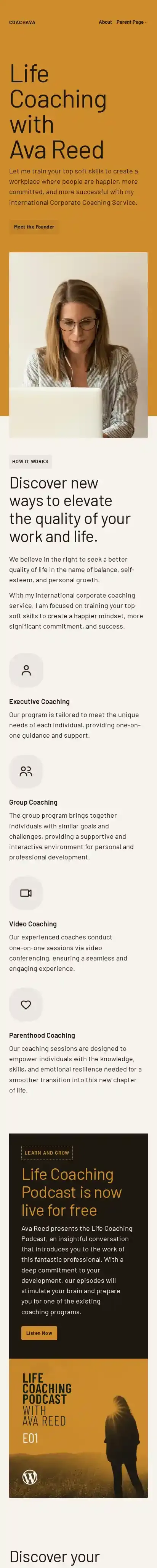 CoachAva home page on mobile