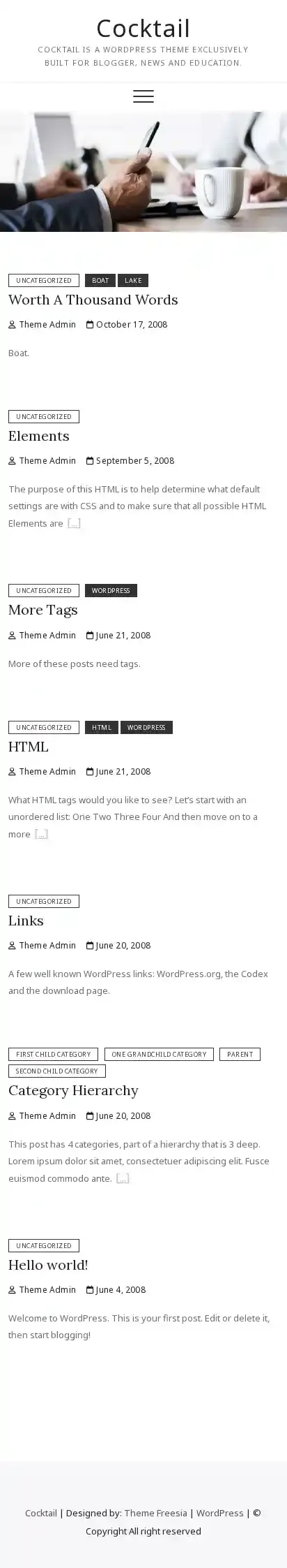 Cocktail home page on mobile