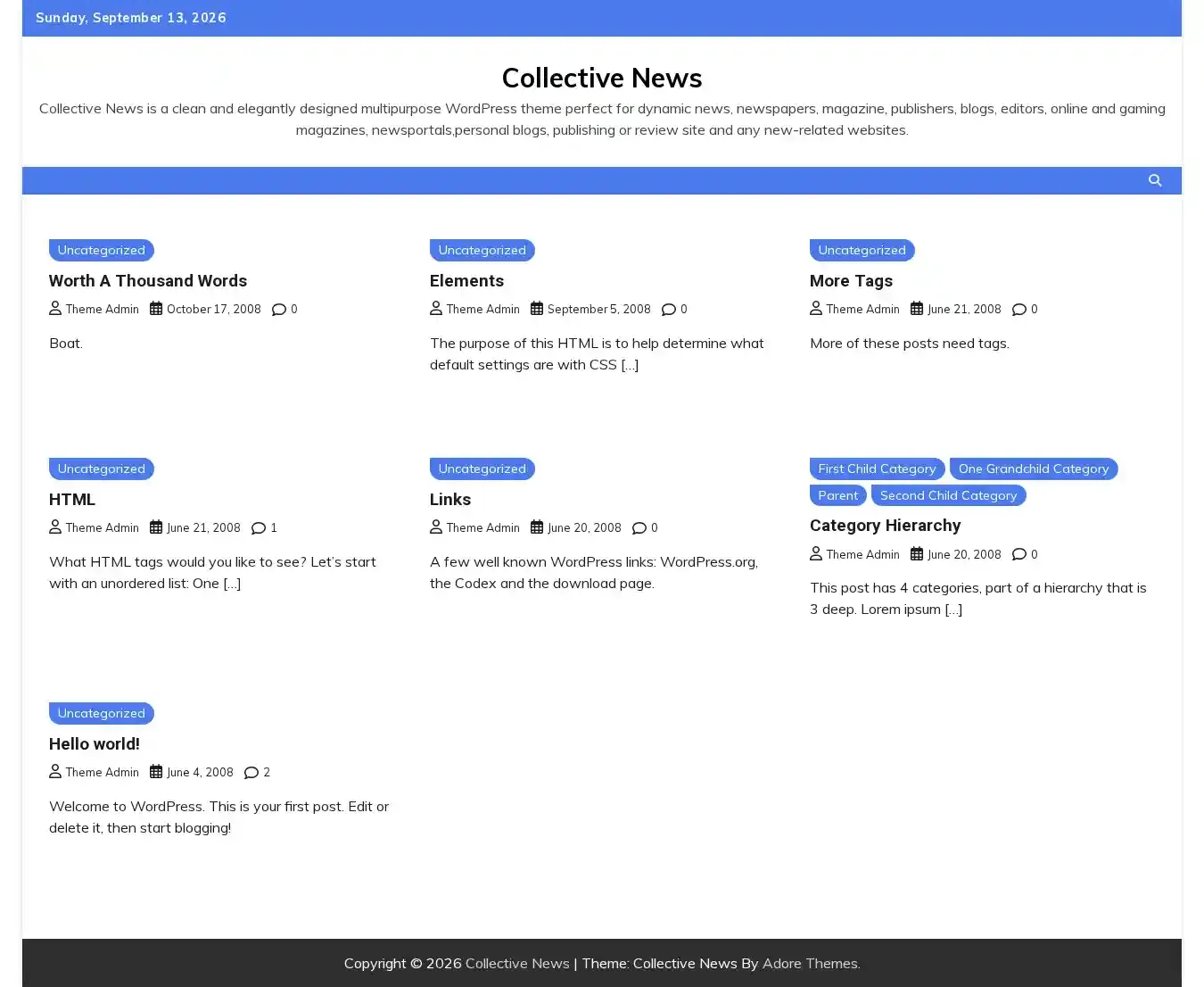 Collective News home page on desktop