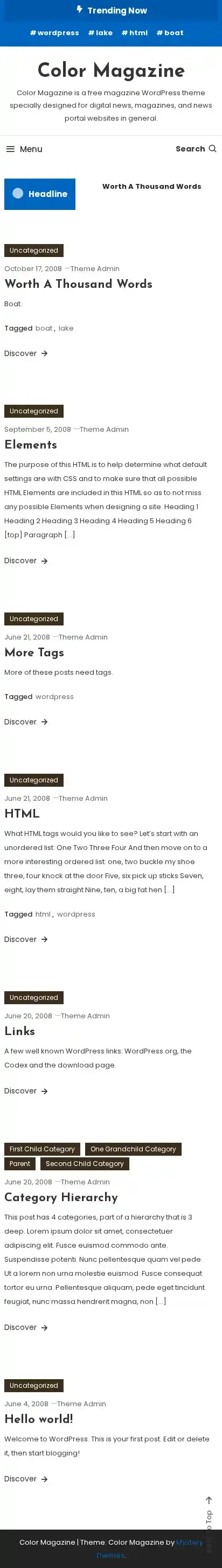 Color Magazine home page on mobile