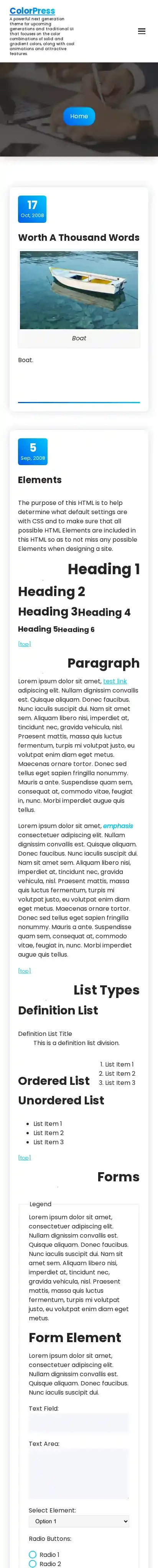 ColorPress home page on mobile