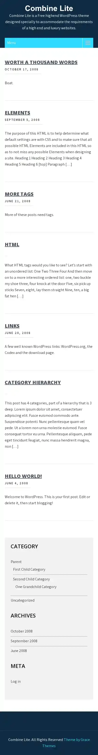 Combine Lite home page on mobile