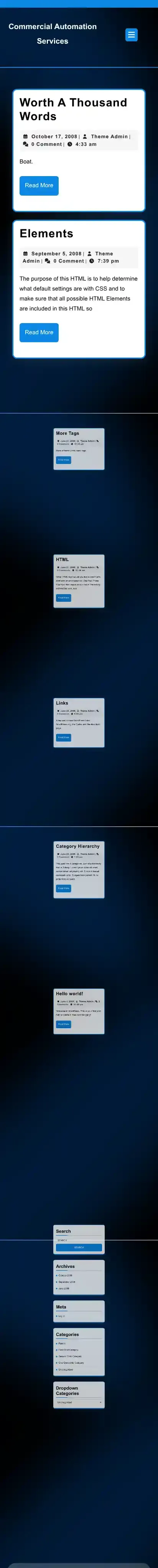 Commercial Automation Services home page on mobile