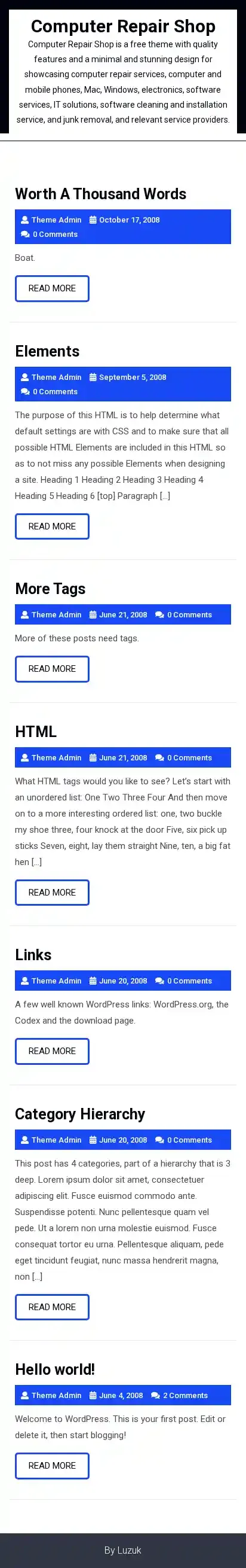 Computer Repair Shop home page on mobile