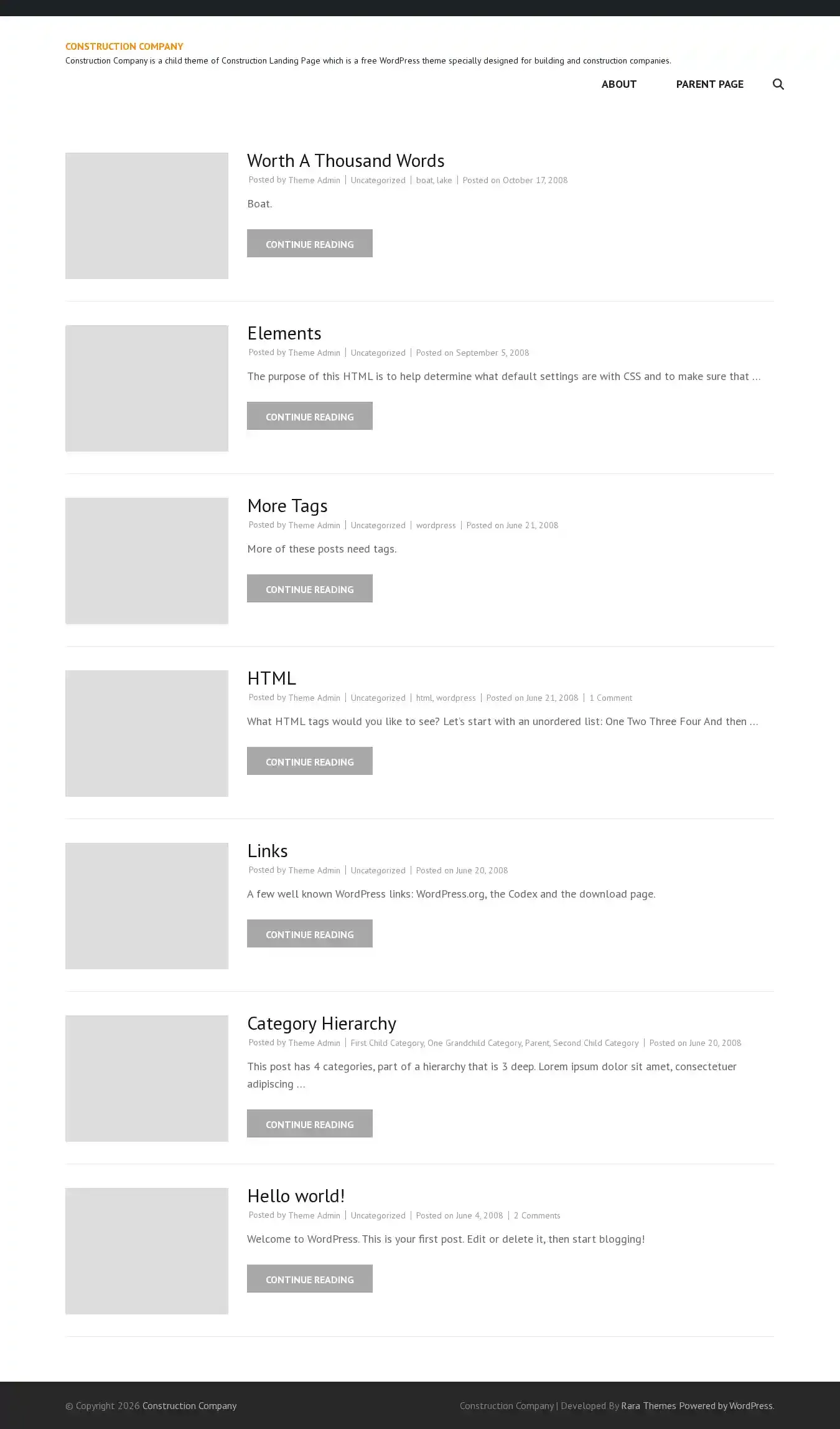 Construction Company home page on desktop