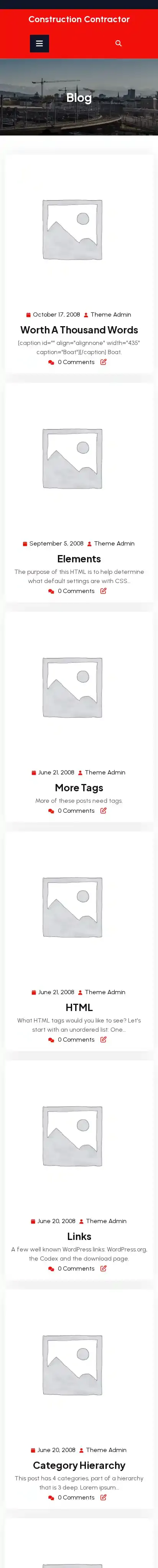 Construction Contractor home page on mobile