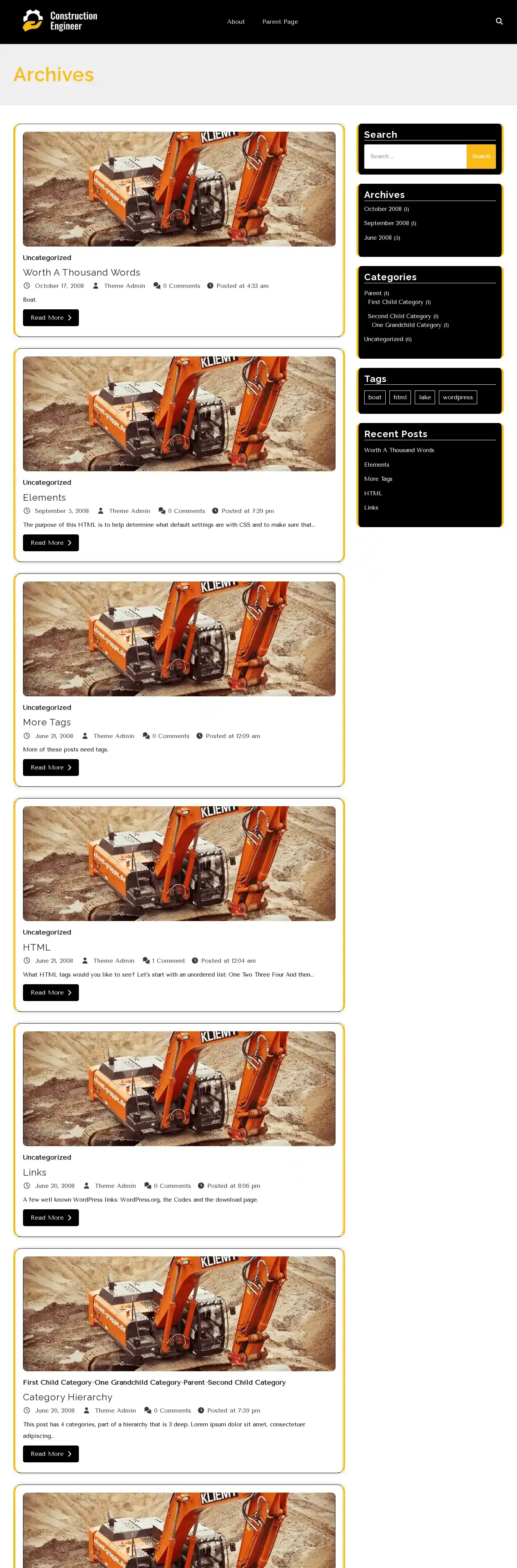 Construction Engineer home page on desktop