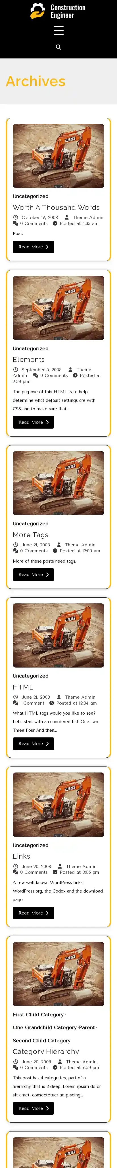 Construction Engineer home page on mobile