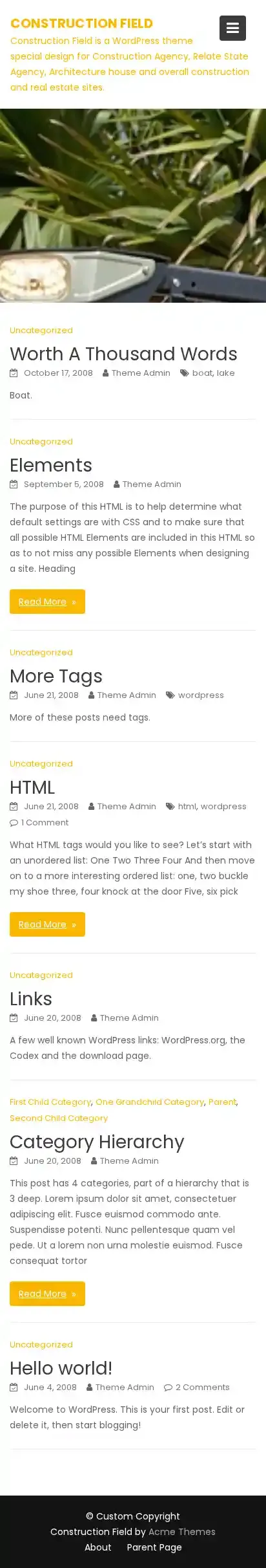 Construction Field home page on mobile
