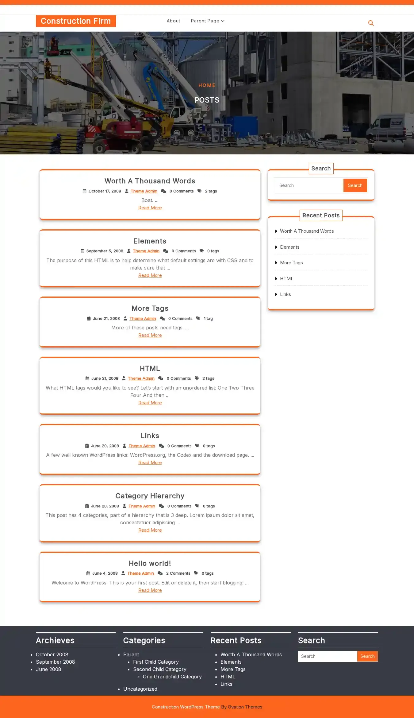 Construction Firm home page on desktop