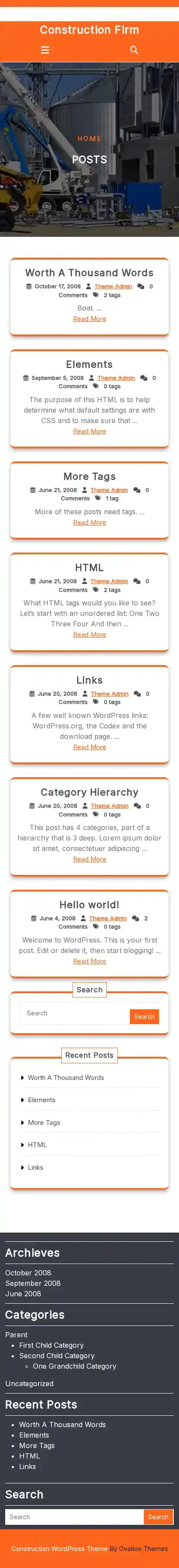Construction Firm home page on mobile