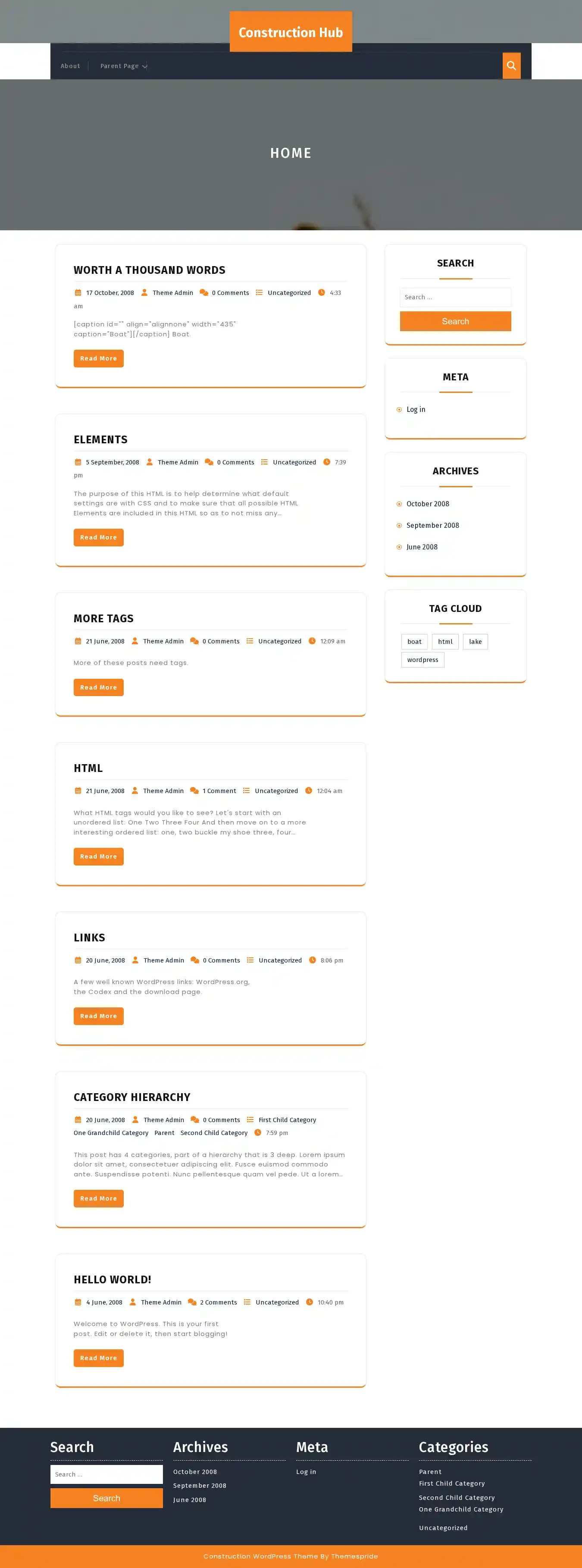 Construction Hub home page on desktop