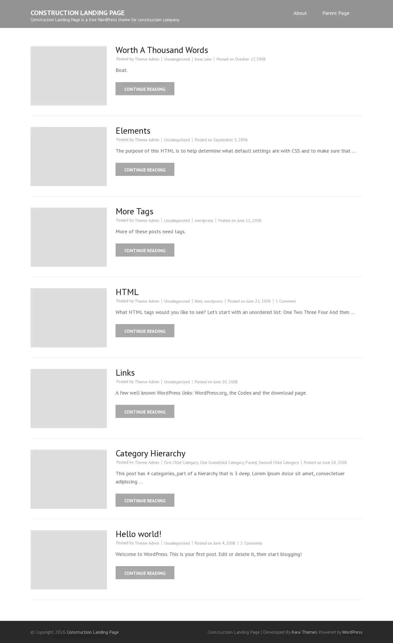 Construction Landing Page home page on desktop