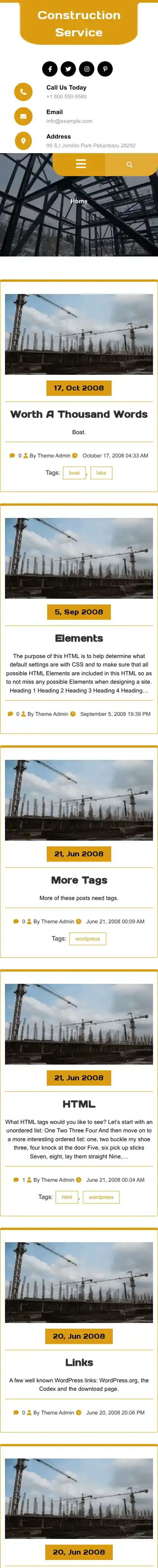 Construction Service home page on mobile