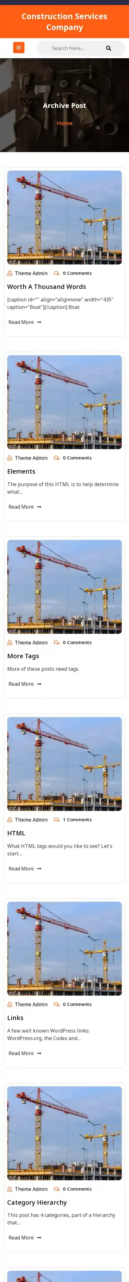 Construction Services Company home page on mobile
