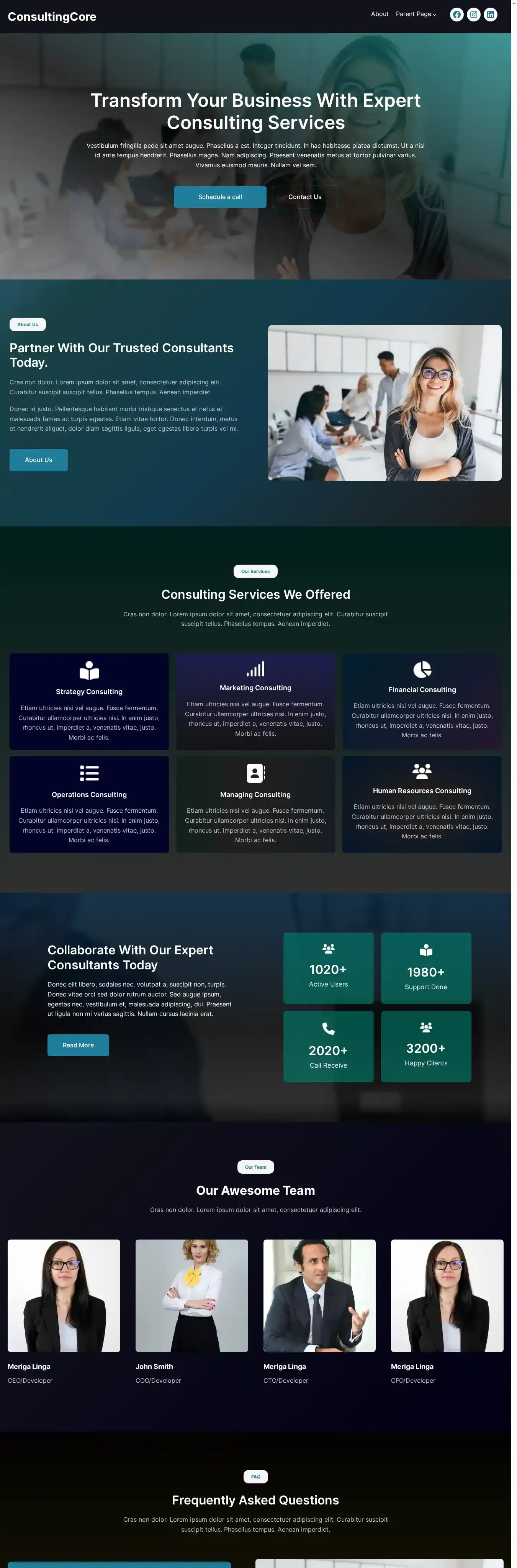 ConsultingCore home page on desktop
