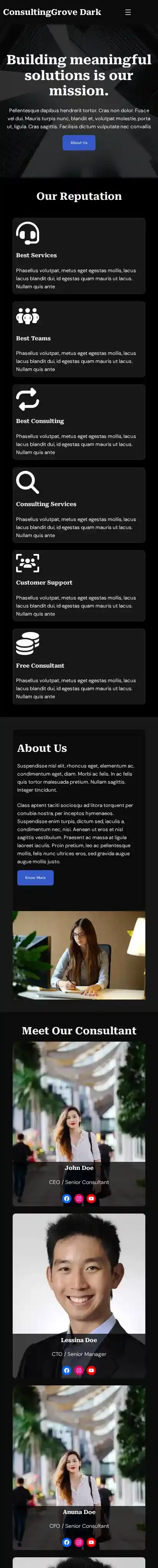 ConsultingGrove Dark home page on mobile