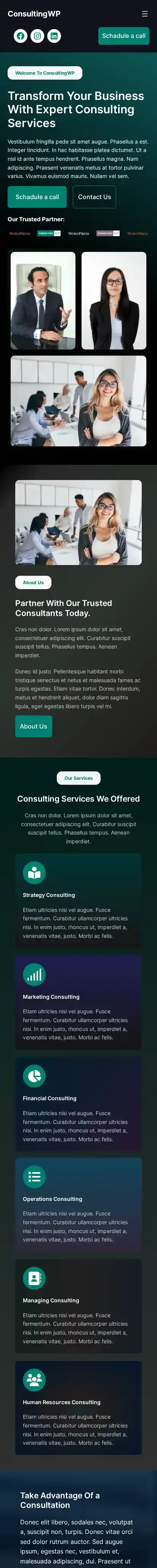 ConsultingWP home page on mobile