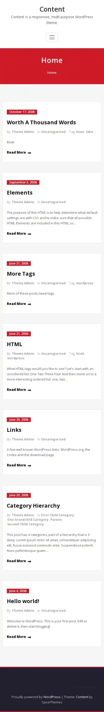 Content home page on mobile
