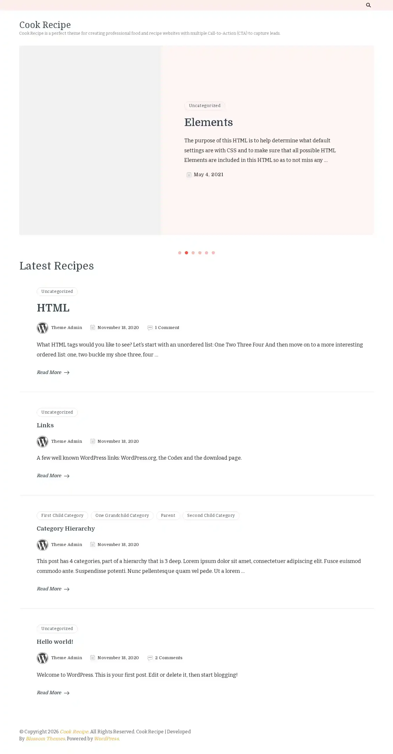 Cook Recipe home page on desktop