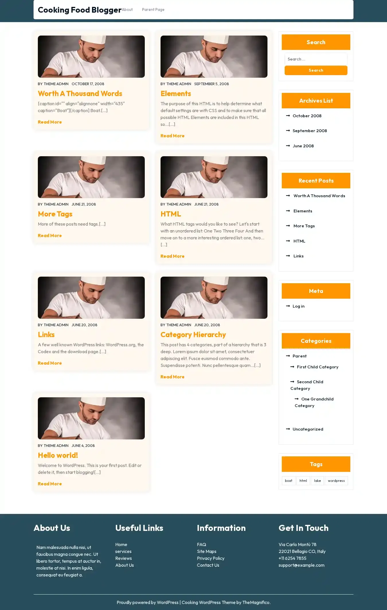 Cooking Food Blogger home page on desktop