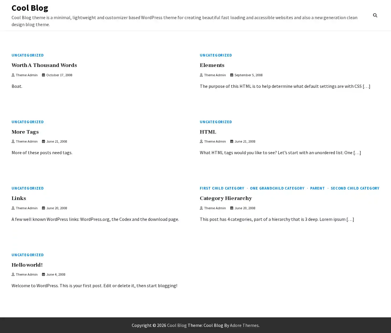 Cool Blog home page on desktop