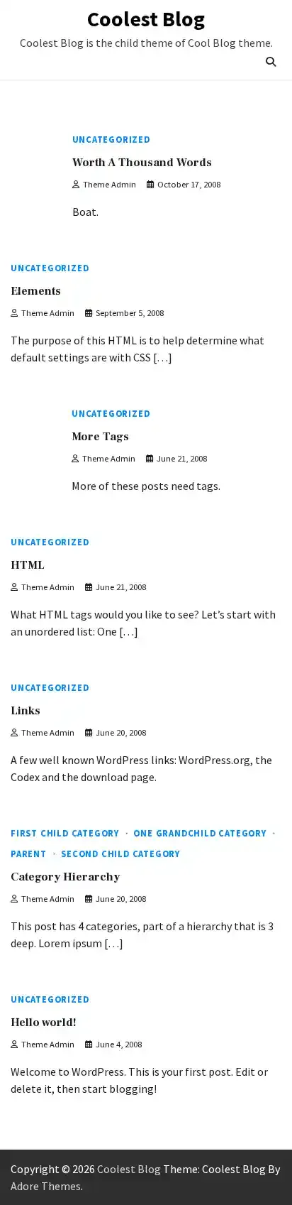 Coolest Blog home page on mobile