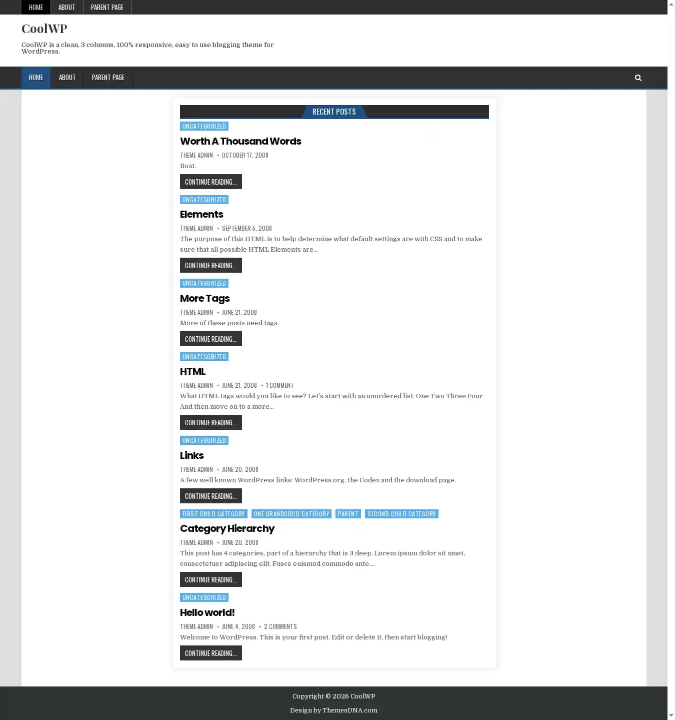 CoolWP home page on desktop