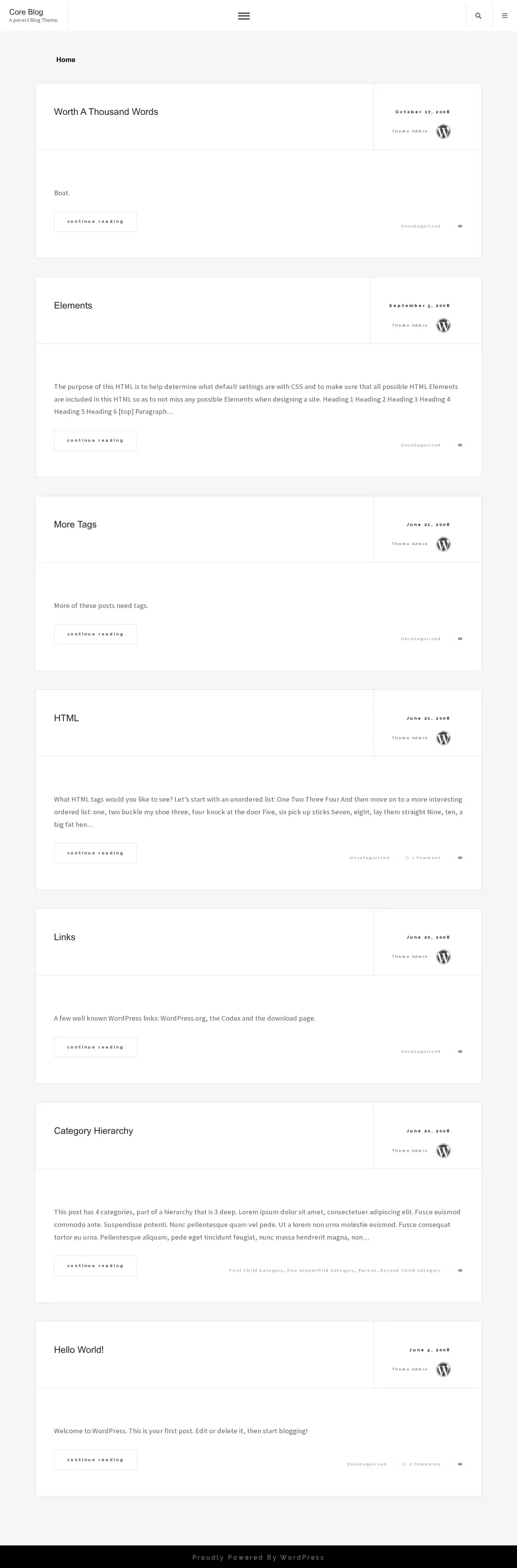 Core Blog home page on desktop