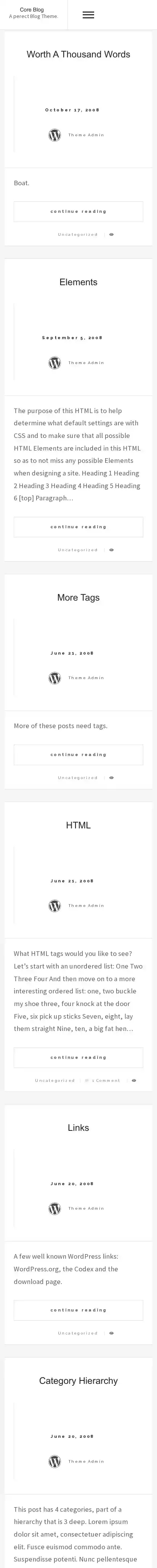 Core Blog home page on mobile
