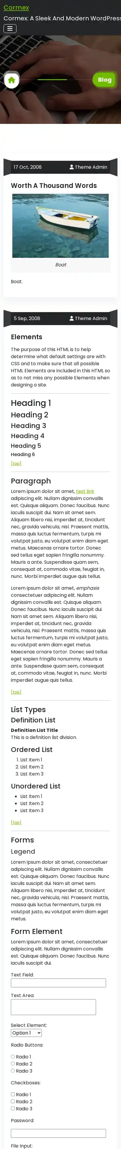 Cormex home page on mobile