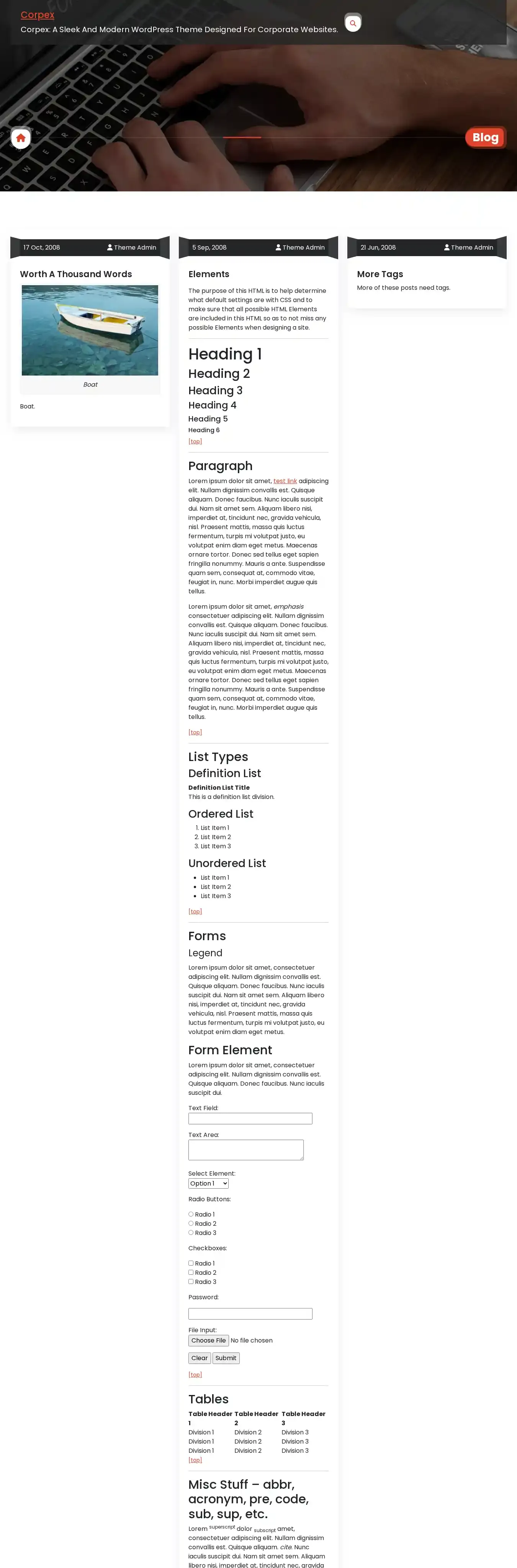 Corpex home page on desktop