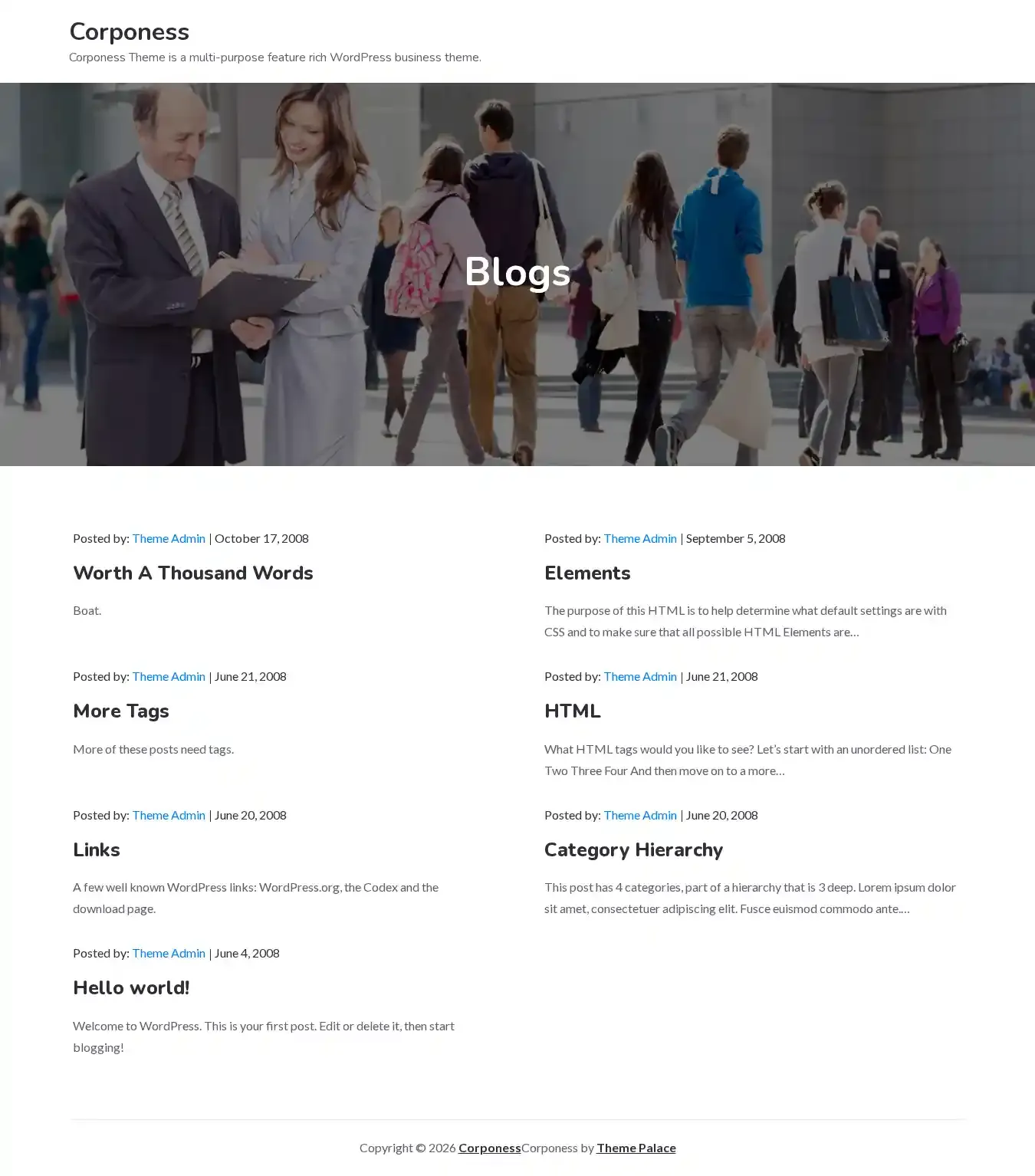 Corponess home page on desktop