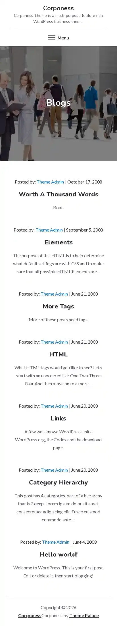 Corponess home page on mobile