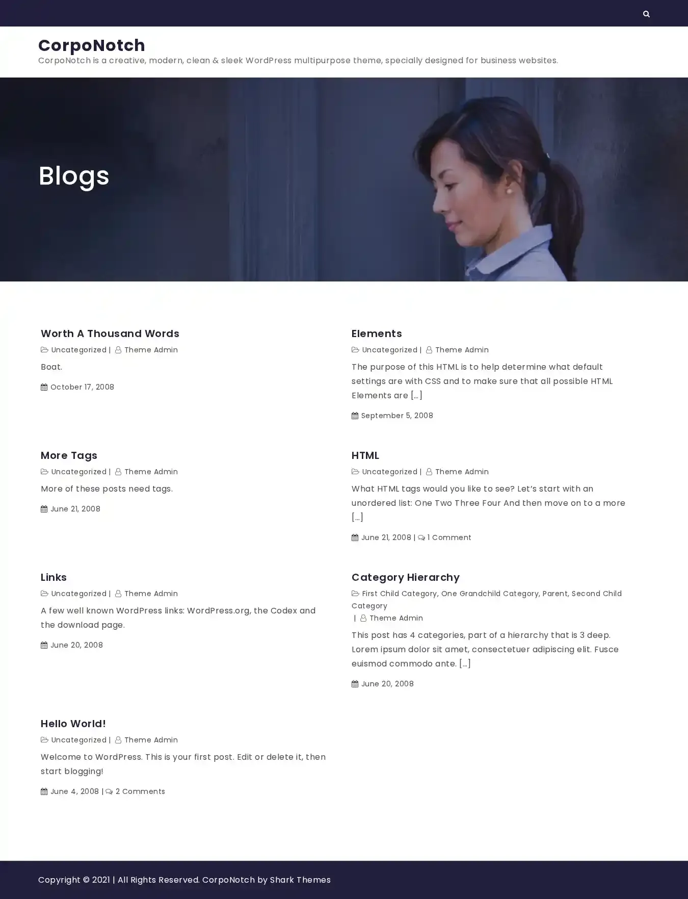 CorpoNotch home page on desktop