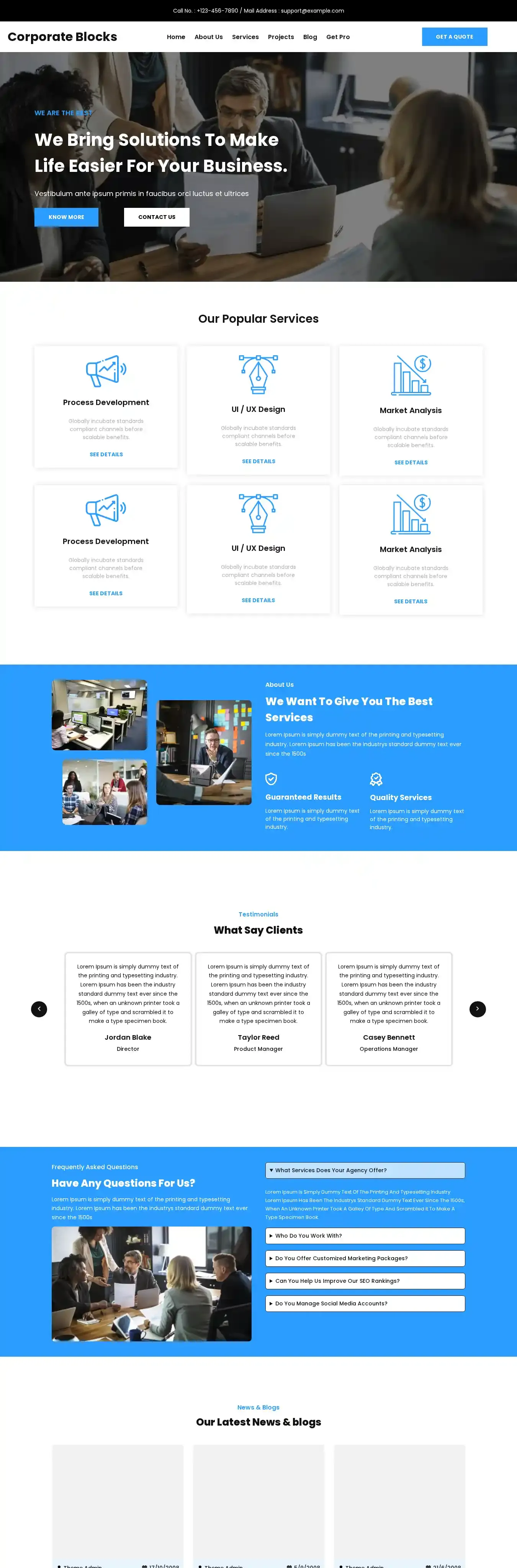 Corporate Blocks home page on desktop
