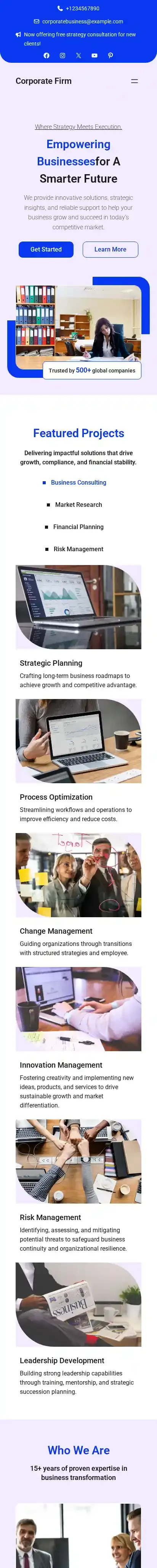 Corporate Firm home page on mobile
