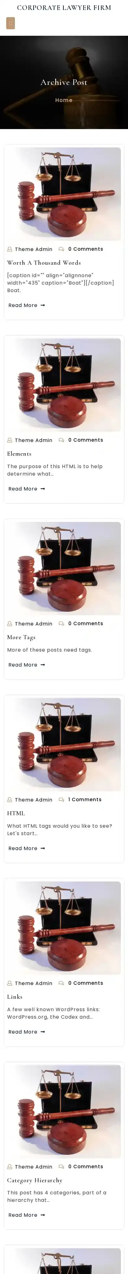 Corporate Lawyer Firm home page on mobile