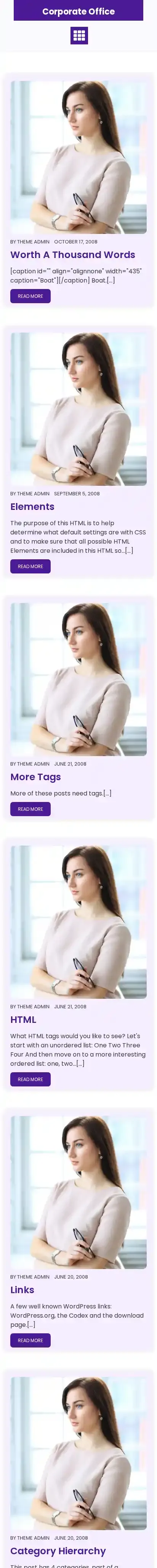 Corporate Office home page on mobile