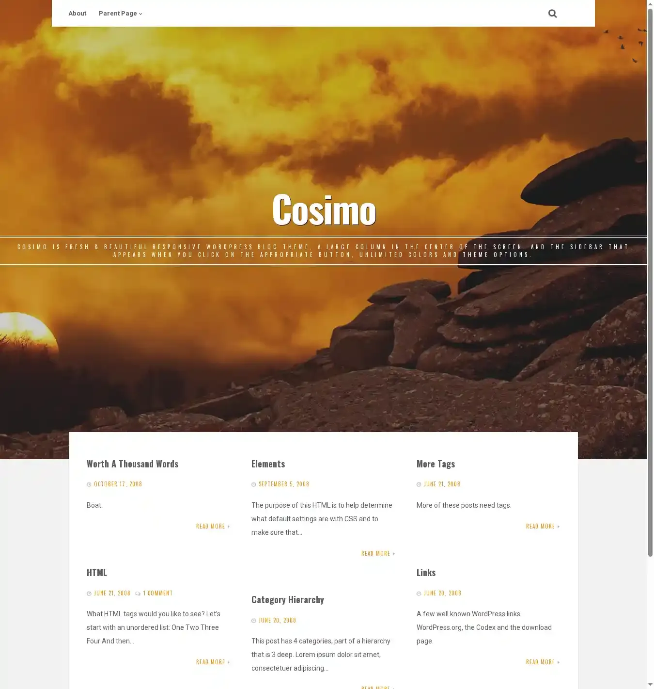 Cosimo home page on desktop