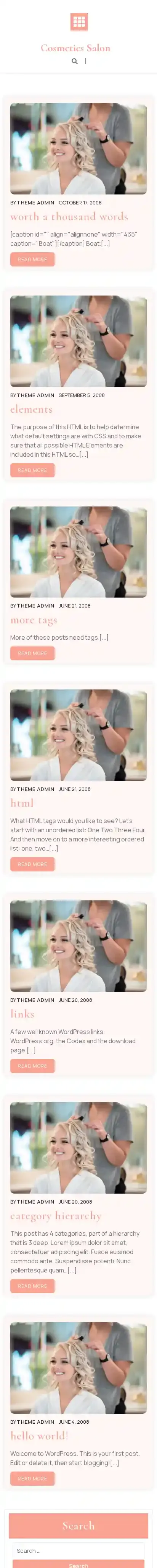 Cosmetics Salon home page on mobile