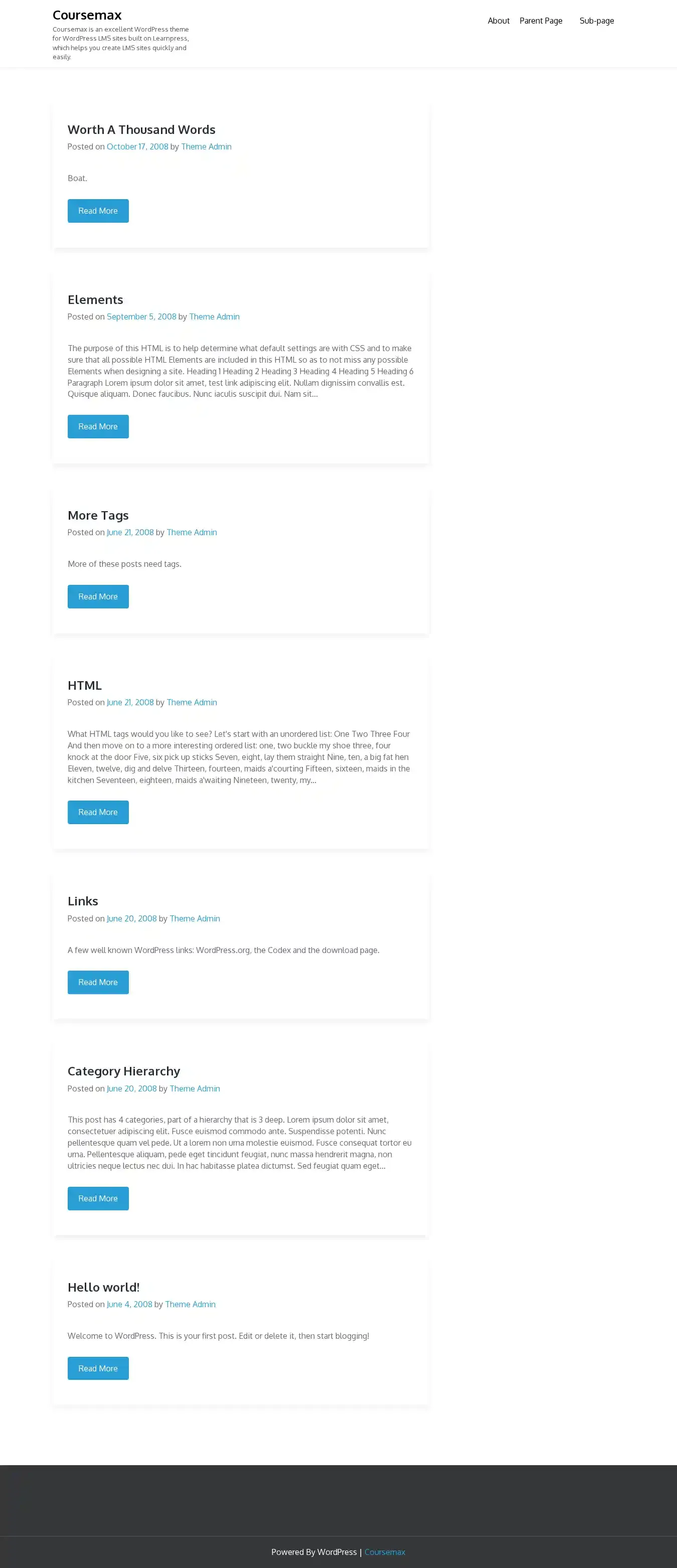 Coursemax home page on desktop