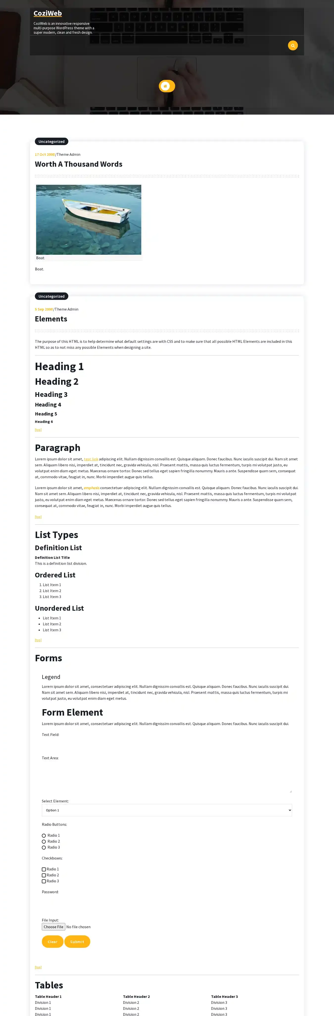 CoziWeb home page on desktop