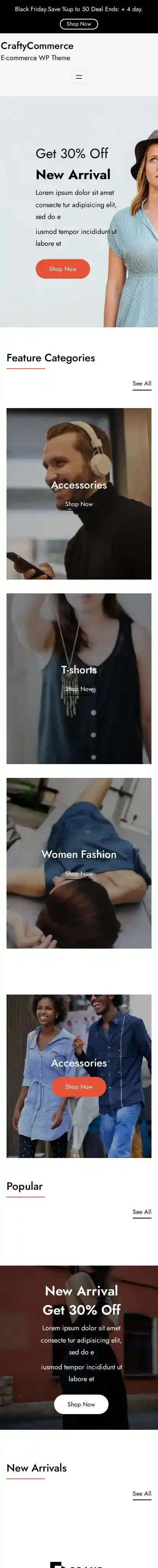 CraftyCommerce home page on mobile